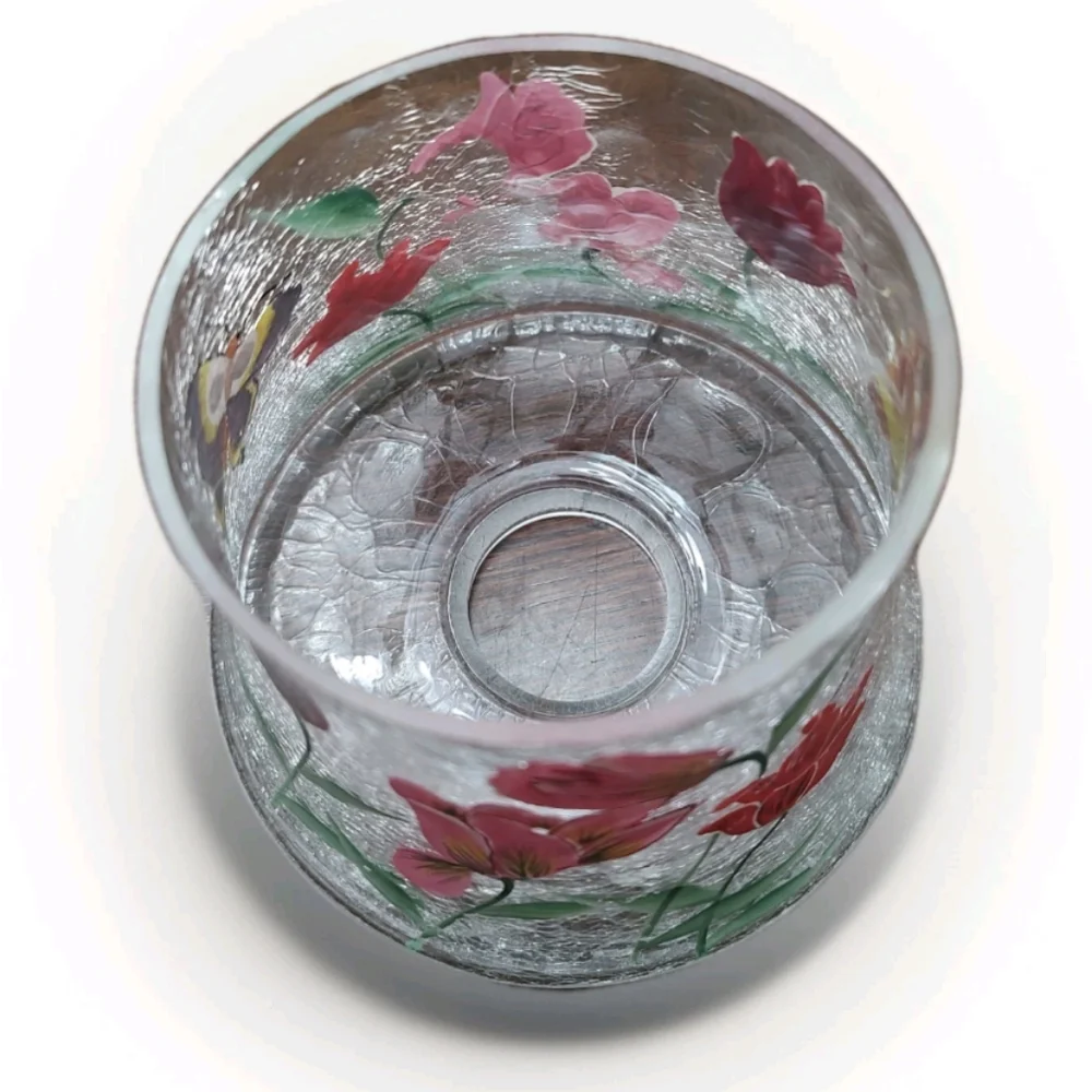 Yankee Candle Type Crackle Glass Jar topper Shade Butterfly, Tulips, Humingbird! - Picture 6 of 12